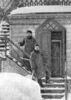 Anton Pavlovich and Mikhail Pavlovich Chekhov in Melihovo on the steps of the outhouse (1895)